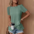 thumbnail image 4 of DeHolifer Womens T-Shirts Solid Color Short Sleeve Eyelet Tops Summer Casual Bouses Dressy with Ruffle Green S, 4 of 7