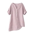 thumbnail image 4 of Junur Linen Shirts for Women V Neck Short Sleeve Cotton Tops Striped Linen Button Down Casual Dressy Shirt for Summer 2026, 4 of 8