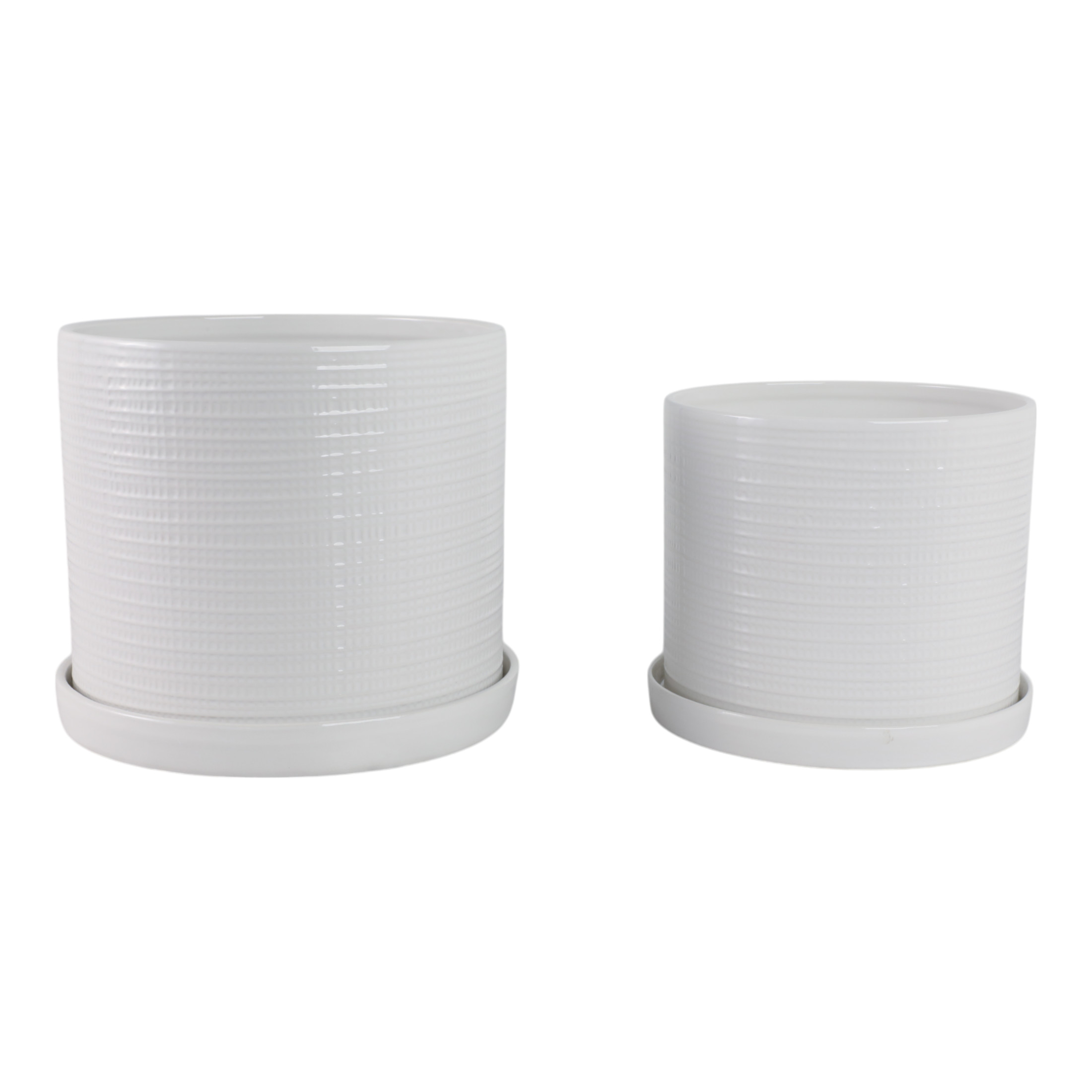Ribbed Accent Garden Saucer Planters for Home Decor - Ceramic Indoor and Outdoor Flower Pots with Textured Design - Garden Display with Drainage for Home and Patio Styling - Set of 2, 10", 9", White