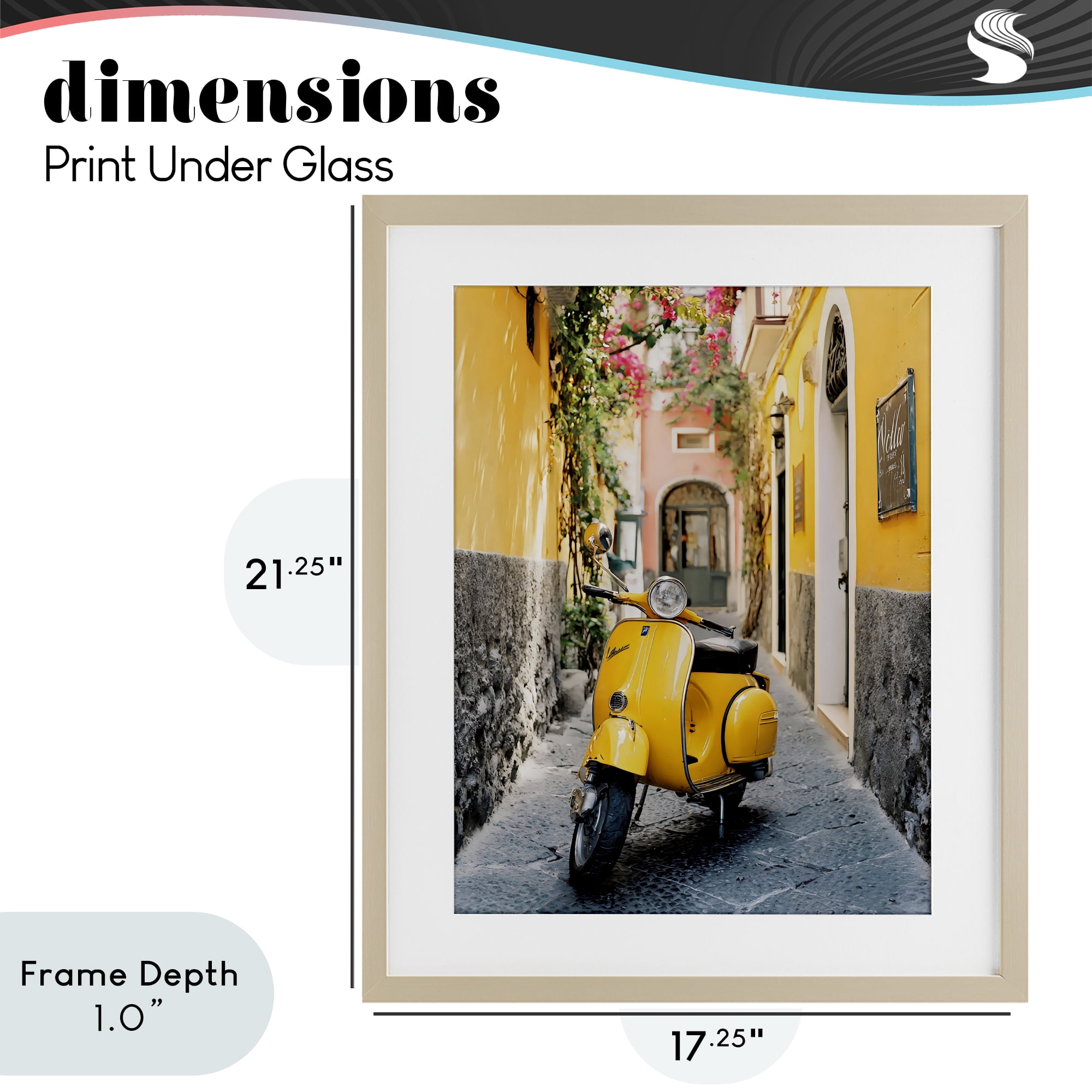 Stupell Industries Yellow Moped in Alley Birch Framed Print Under Glass, design by Franklyn Gregory