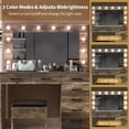 thumbnail image 3 of Vanity Desk with Power Outlet, Makeup Vanity with Lighted Mirror, 3 Lighting Modes Adjustable 12 LED Lights, 7 Drawers Vanity Set with Glass Top, Vanity Table with Chair for Bedroom (Grey), 3 of 9