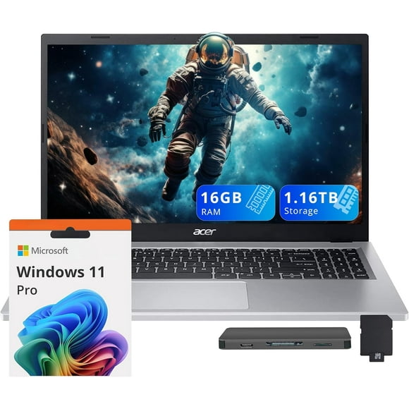 acer Aspire 3 Laptop, 15.6" FHD Display, AMD Ryzen 7 7730U, 16GB RAM, 1.16TB Storage (1TB SSD+160GB Docking Station Set), AMD Radeon Graphics, Backlit Keyboard, Num Pad, Wi-Fi 6, Win 11 Pro, Silver