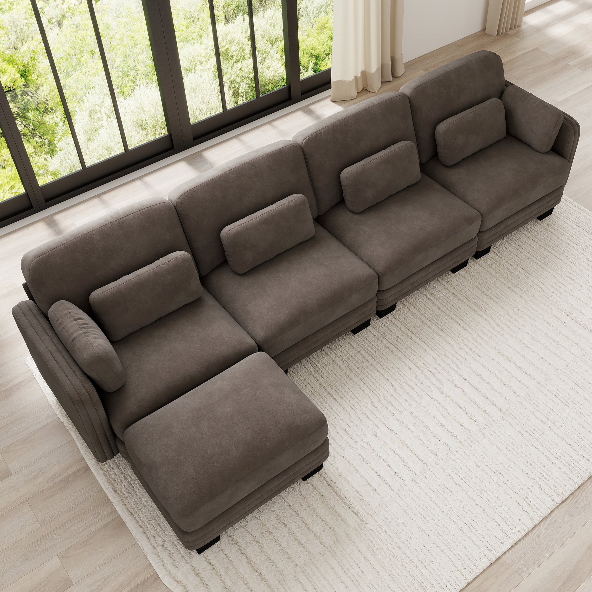 130" L Shape Modern Modular Sectional 4 Seater Sofa Couch with Movable Ottoman and 6 Pillows