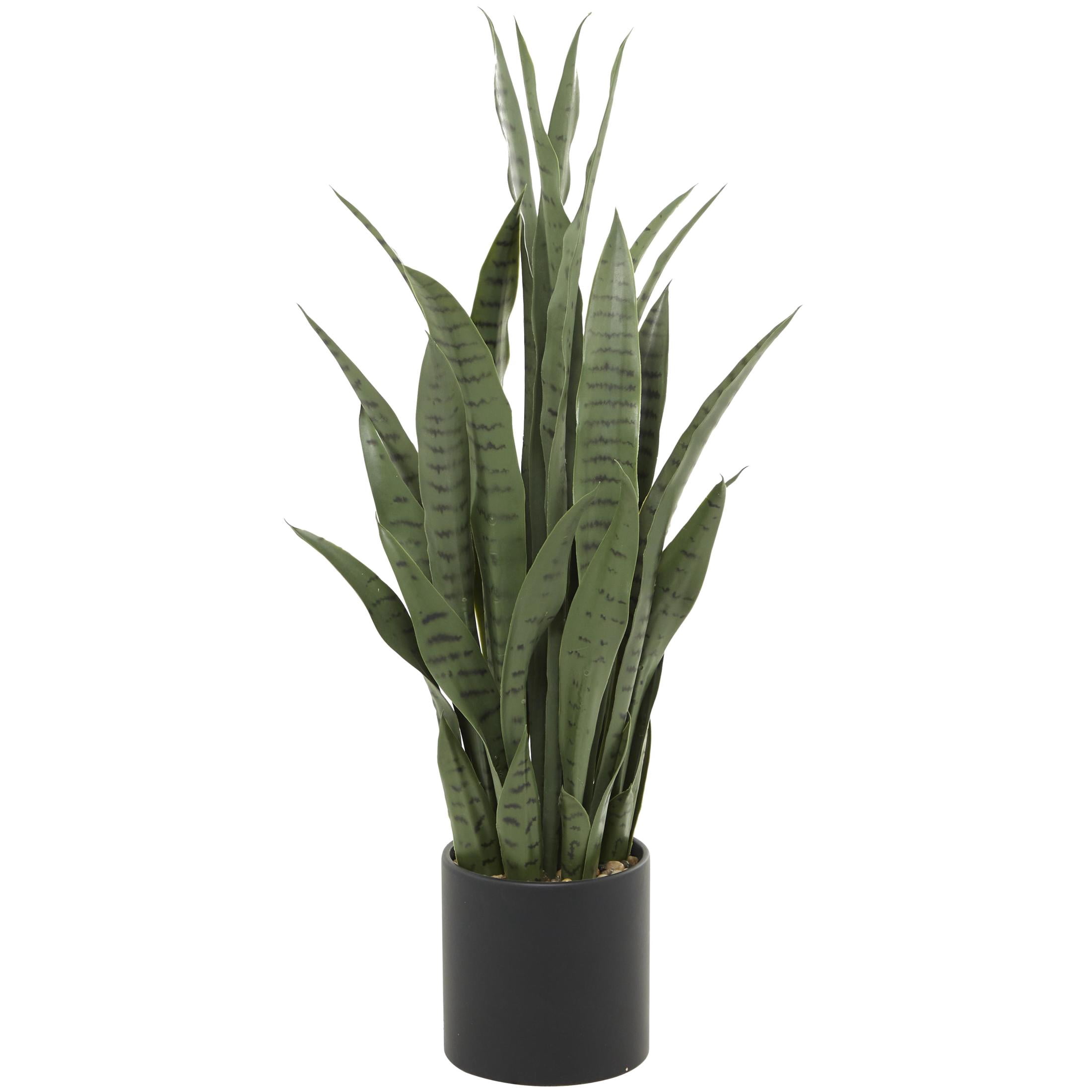 DecMode 36" Artificial Snake Plant in Black Porcelain Pot and Stone Details