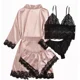 thumbnail image 3 of 4 Piezas Pijama Satin Conjunto Sexy Encaje Ropa Para Dama, 3 of 8