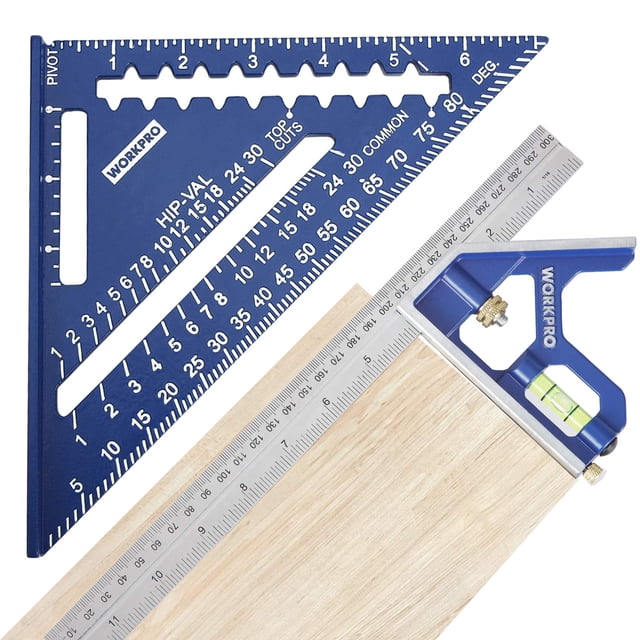 WORKPRO Rafter Square and Combination Square Tool Set, 7 Inch Aluminum Alloy Die-Casting Carpenter Square and 12 Inch Zinc-Alloy S
