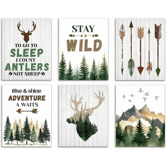 Woodland Deer Unframed Waterproof Canvas Wall Art Decor, 20 x 25 cm Hunting Arrows Canvas Wall Poster for Living Room Nursery Home Office Decor