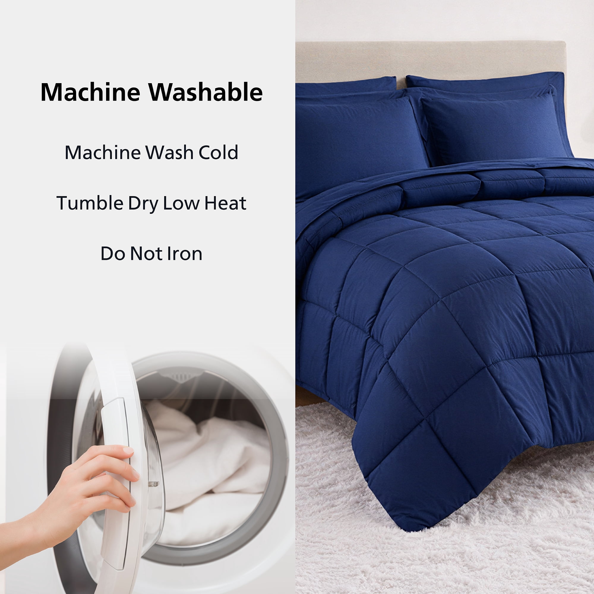 Mainstays All in One Down Alt Reversible Comforter and Sheet set- 7 Piece, Full, Navy