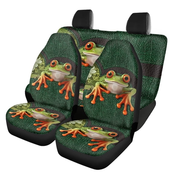 Pzuqiu Frog Pattern Design Car Seat Covers Full Set Fashion Full Backrest Car Seat Cover Full Set, Easy to Install Interior Compatible with Most Sedans Cars Truck