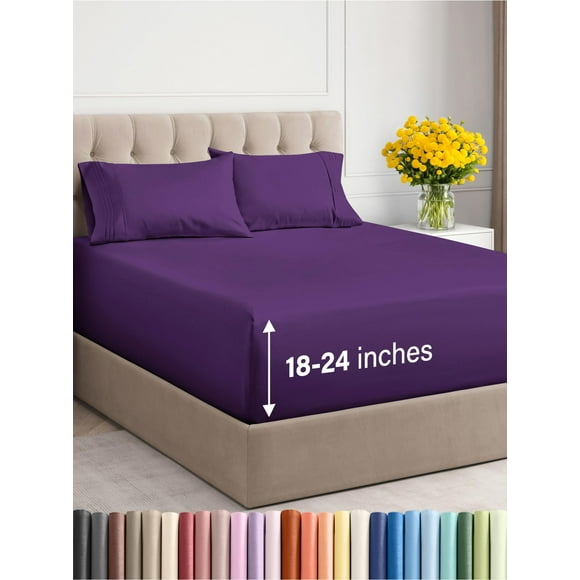 Sábanas CGK Unlimited con bolsillo extra profundo, tamaño king, color morado