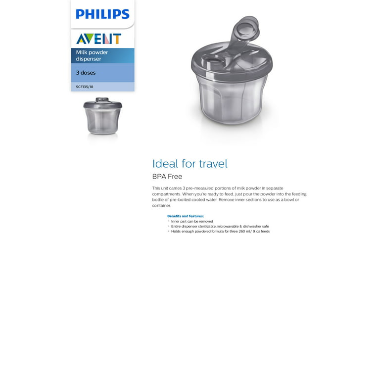 Doseur de lait en poudre et contenant à collation Philips Avent, gris,  SCF135/18
