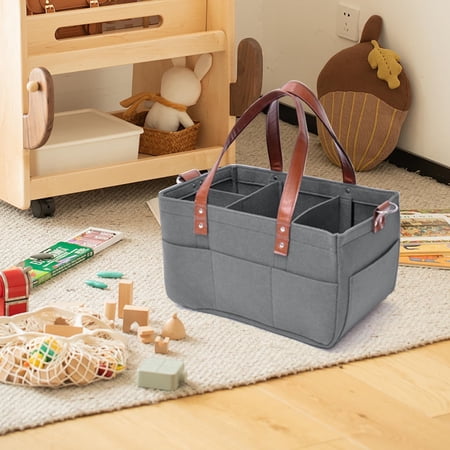 Snmubt Large Portable Baby Diaper Organizer Tote with Removable Inserts - Multi-Purpose Nursery Storage Bag, Lightweight Travel Caddy for Breast Pump, Diapers, Wipes, Clothes (Gray, 33x18cm)