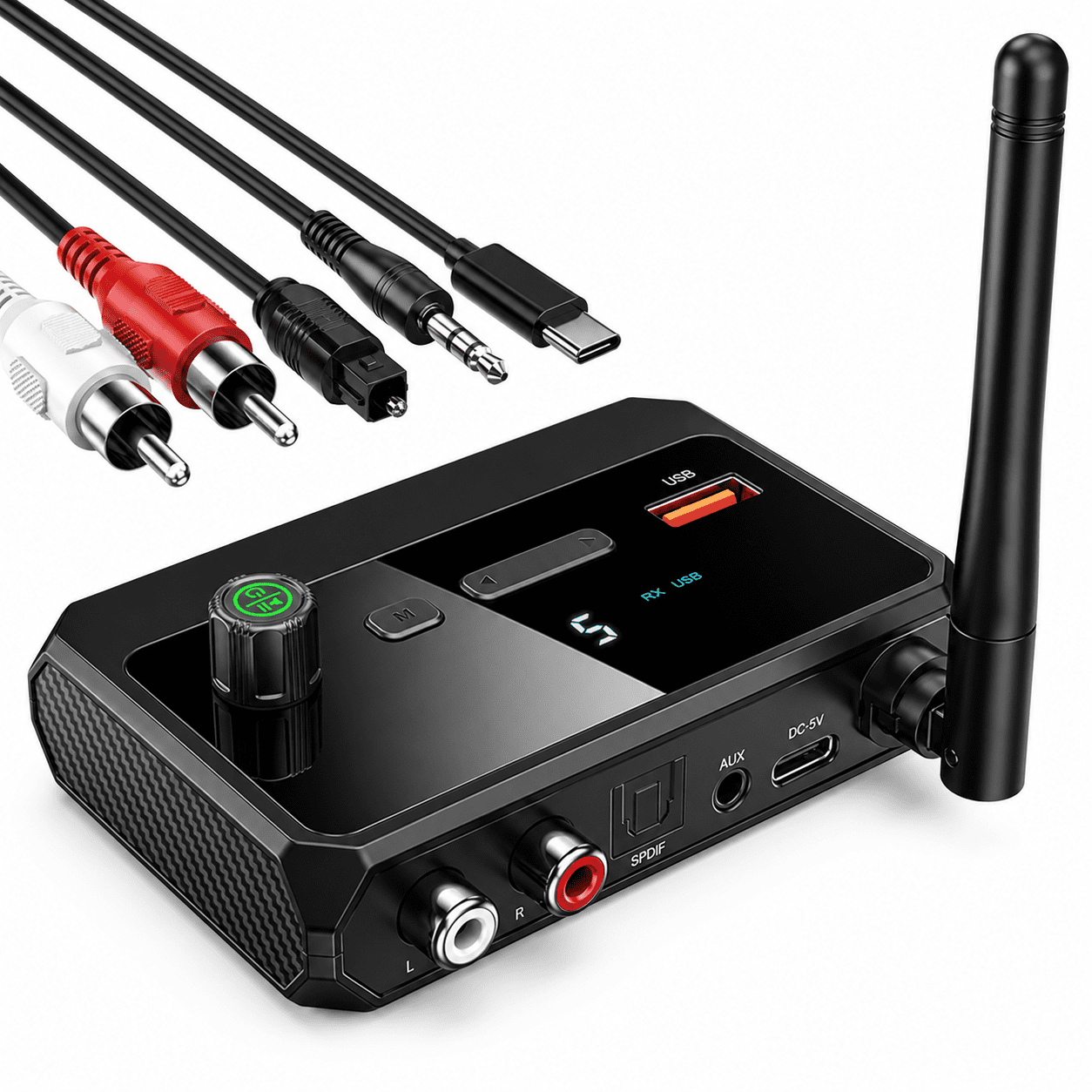 Bluetooth 5.3 Audio Receiver Adapter for Home Stereo, Speakers & TV – RCA, AUX 3.5mm, Optical, Low Latency, HD Music Streaming, Wireless Audio Receiver for Hi-Fi Systems