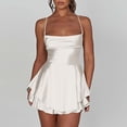 thumbnail image 2 of Women's Sexy Backless Satin Mini Dress Layered Ruffle Hem Tie Back Graduation Dress, 2 of 9