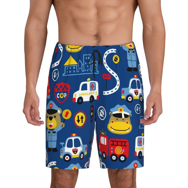 Balery Animals Rescue Team Pantalones cortos de pijama de punto de algodón para hombre con cinturilla y bolsillos-4X-Large