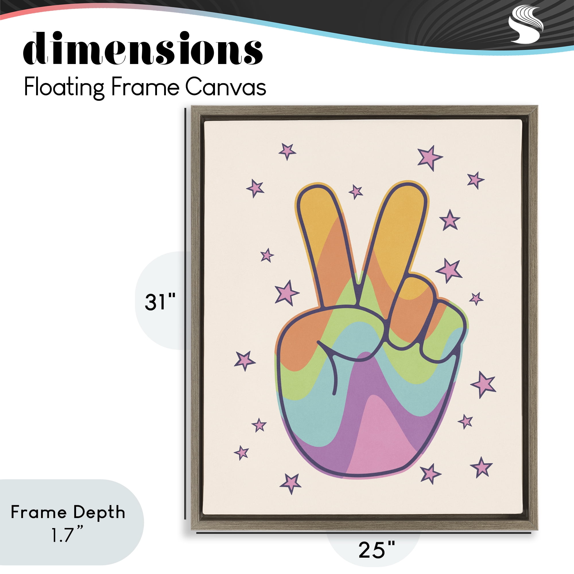 Stupell Industries Peace Sign Retro Rainbow Brown Framed Floater Canvas Wall Art, design by LSR Design Studio