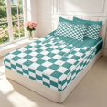thumbnail image 2 of Manfei Geometric Check Zipper Full Size Comforter Sets with Fitted Sheet and 2 Pillowcases,Modern Checkered Zipper Bedding Set,Teal Green,Polkadot Reversible,4pcs, 2 of 8