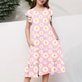 thumbnail image 4 of Cethrio Girls Casual Dresses, Crewneck Ruffled Short Sleeve Floral Print Summer Dress Pink Size 5-6T, 4 of 6