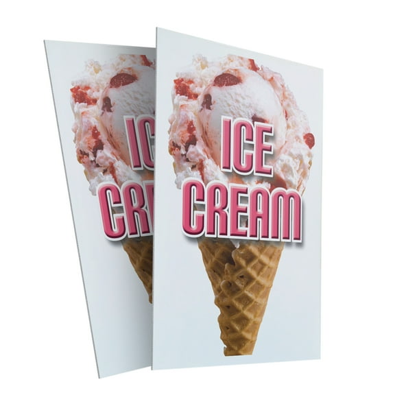 Ice Cream (2-PACK) 24" x 36" Plastic Signs | Sign Insert 4mm Corrugated Plastic Signs Storefront Window Poster