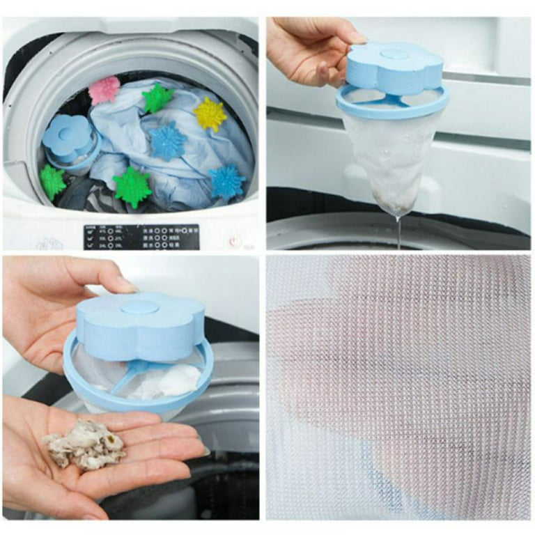 Reusable Washing Machine Lint Catcher Household Washing Machine Lint Mesh Bag Hair Filter Net Pouch Washer Hair Catcher, Size: Small, Blue