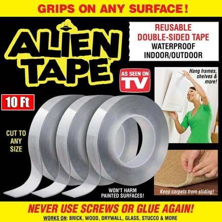 Heavy Duty Reusable Nano Alien Tape, Clear, 10ft