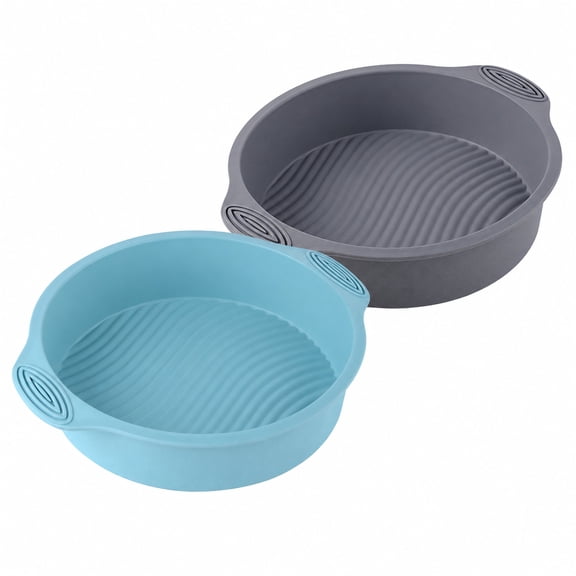 9-Inch Round Silicone Cake Pans, Set of 2 Reusable Baking Molds with Textured Base and Side Handles for Cakes, Cheesecakes, Bread, Pizza and Desserts