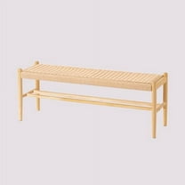 Solid Wood Entryway Bench With Shoe Storage, Rustic Oak and Woven Design 45 Inch Long Seating for Living and Dining Rooms, Natural
