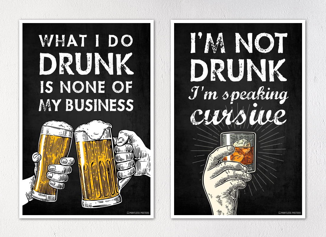 Alcohol Quotes Posters - Set of Two 12"x18" Prints - Great Gift for Dorm Room Man Cave or Bar ...