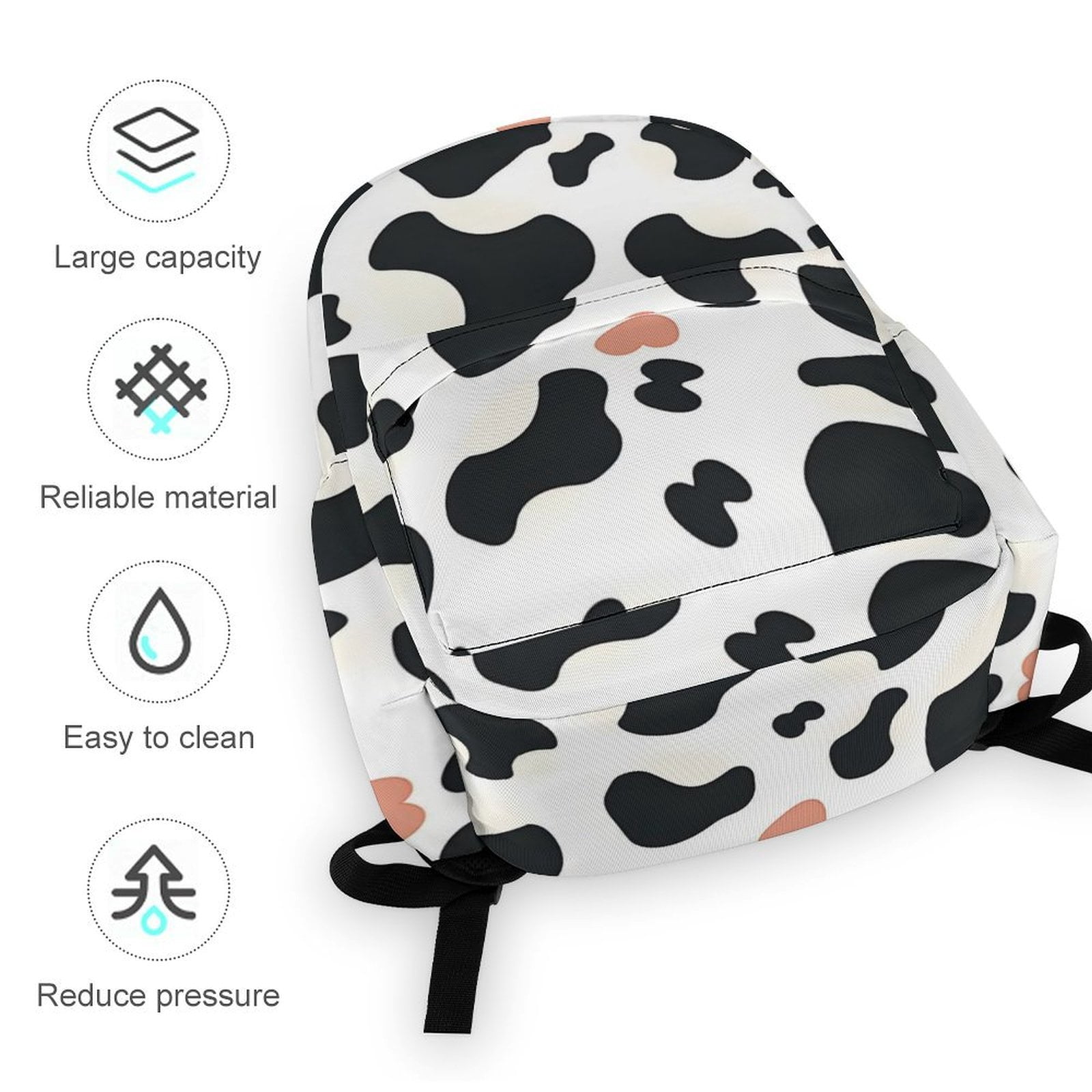 Large Capacity Half Print Backpack 11.8×16.5×5.9in Multifunctional Zipper Design Convenient Switch Simple Cow Print Pattern1_3