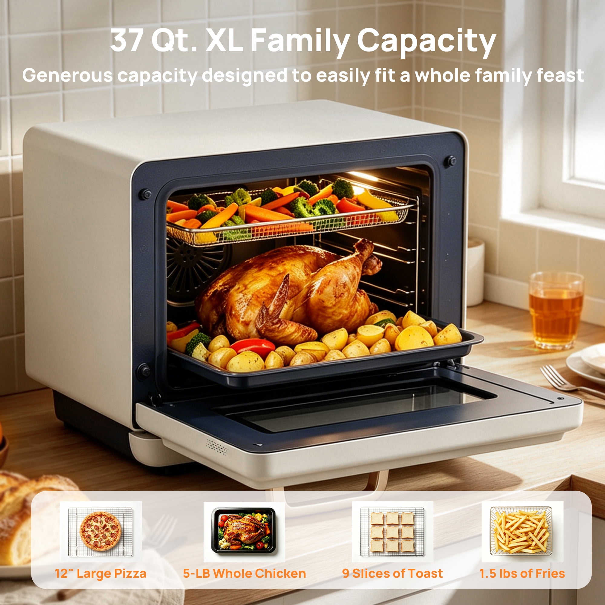 ROBAM R-Box Pro Countertop Combi Steam Oven 1.2 Cu.ft, Air Fryer Combo, Convection Toaster Oven with 32 Presets & Precise Temperature Control (86°F-302°F), White
