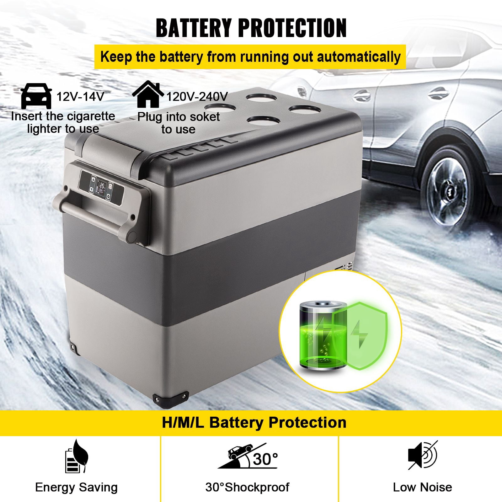 12V car refrigerator 58 quarts dual temperature zone, compressor refrigeration 12/24V DC 110-240V AC, dual-purpose car and home, truck RV camping