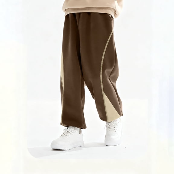 Spazoro Boys Casual Sweatpants, with Pockets Solid Color Elastic Waist Baggy Straight Leg Pants for Kids Brown Size 5-6