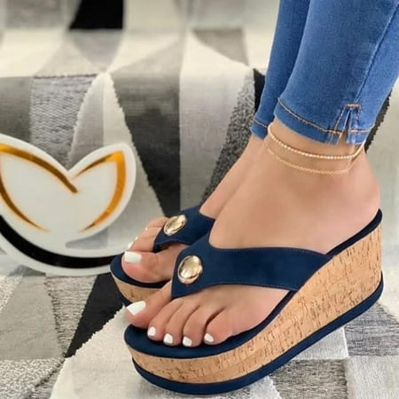 

Fashion Women s Casual Shoes Breathable Wedge Heel Outdoor Leisure Slippers Blue 6.5