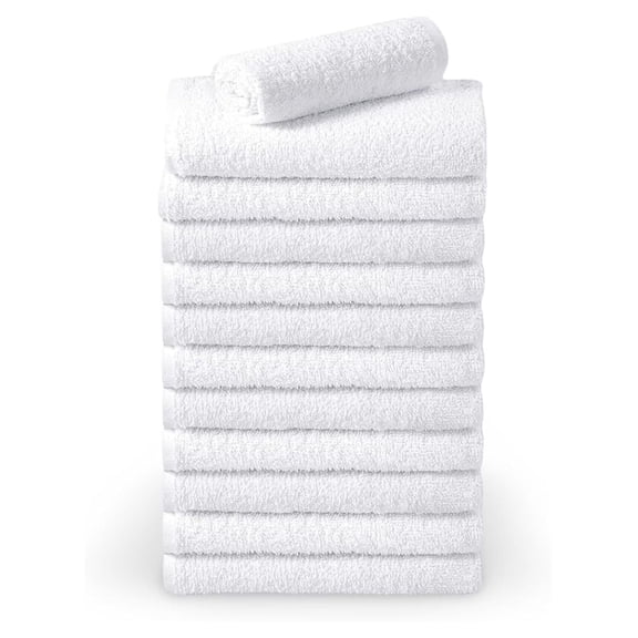 Premium White Wash Cloth - Pack of 12-100% Cotton -Ultra Soft and Absorbent - Bathroom Hand Towels, Washcloths Bath Towels - Perfect for Hotel Kitchen Salon, Gym (Size: 13''x13'')