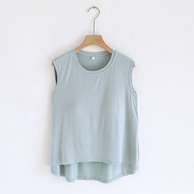 Blusa de pijama de manga corta para mujer, lisa, informal, a la moda, con cuello redondo, sin mangas, para dormir, pijamas para mujer
