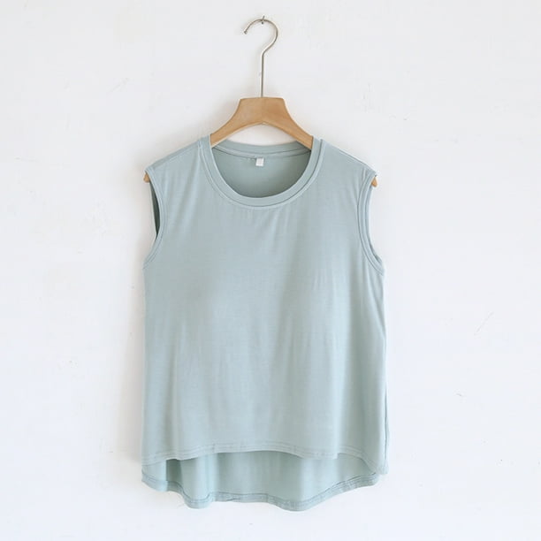 Blusa de pijama de manga corta para mujer, lisa, informal, a la moda, con cuello redondo, sin mangas, para dormir, pijamas para mujer