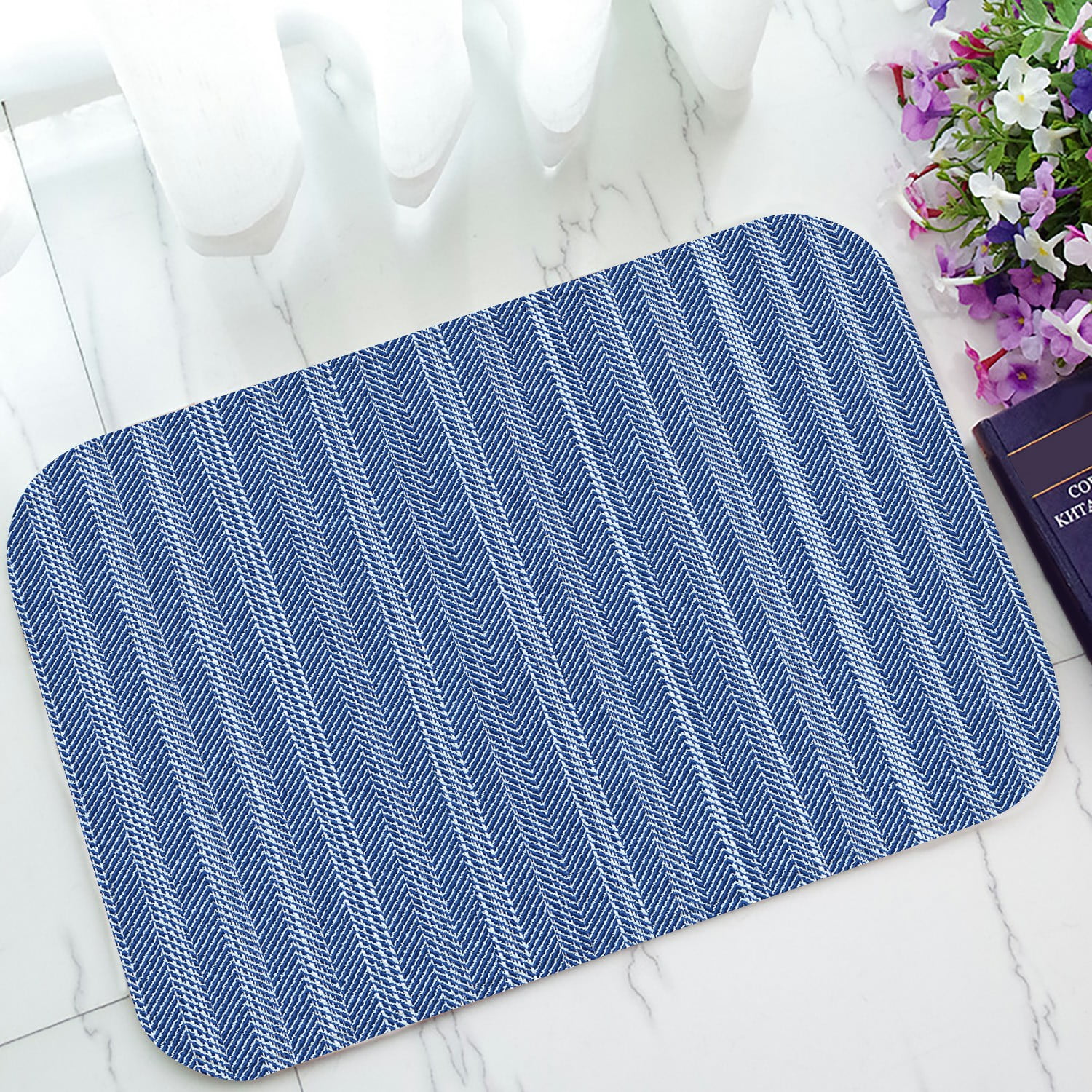 ECZJNT subtle washed blue denim fabric herringbone textured Doormat