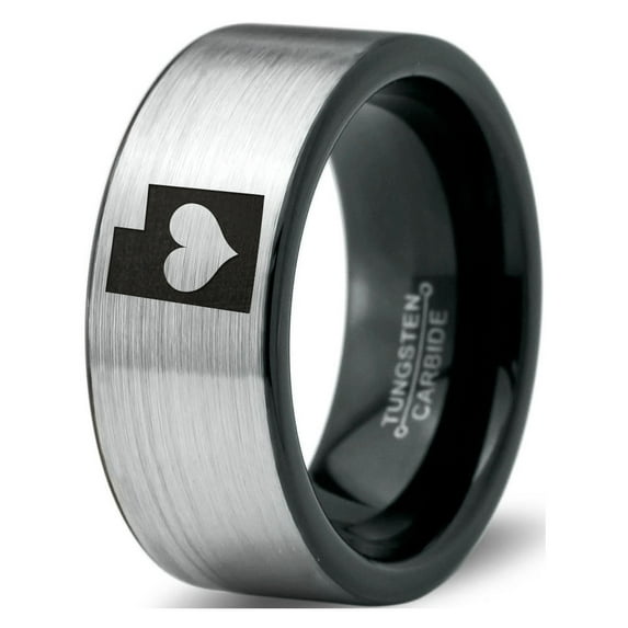 Tungsten Utah The Beehive State Heart Band Ring 8mm Men Women Comfort Fit Brushed Gray Flat Cut Black Polished