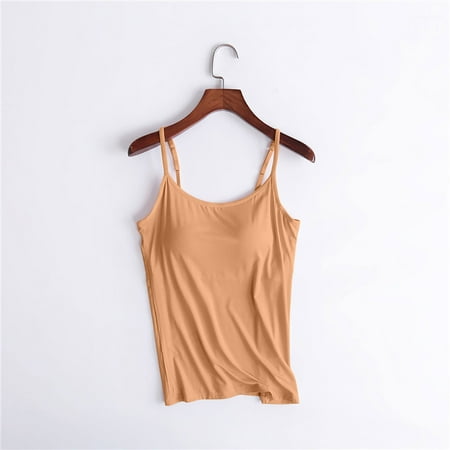 Wiyuqeen Plus Sized Built in Bra Tank Tops for Women 2024 Summer Casual Padded Adjustable Spaghetti Strap Camisoles Womens Basic Solid Sleeveless Yoga Workout Tees