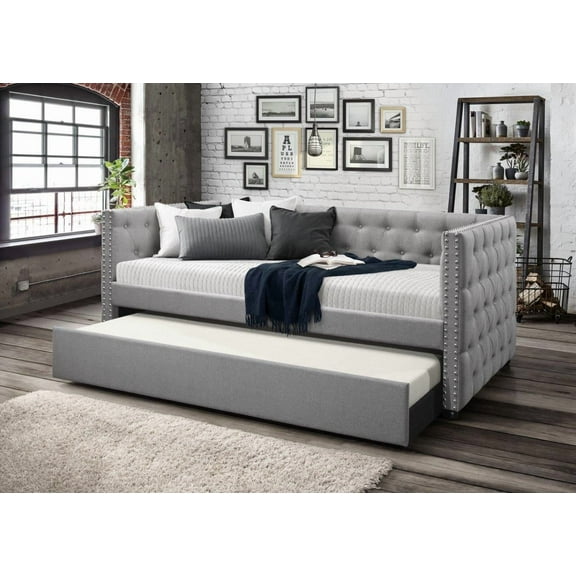 Home Design Solace Twin Daybed – Light Gray Upholstered Frame with Storage-Ready Design