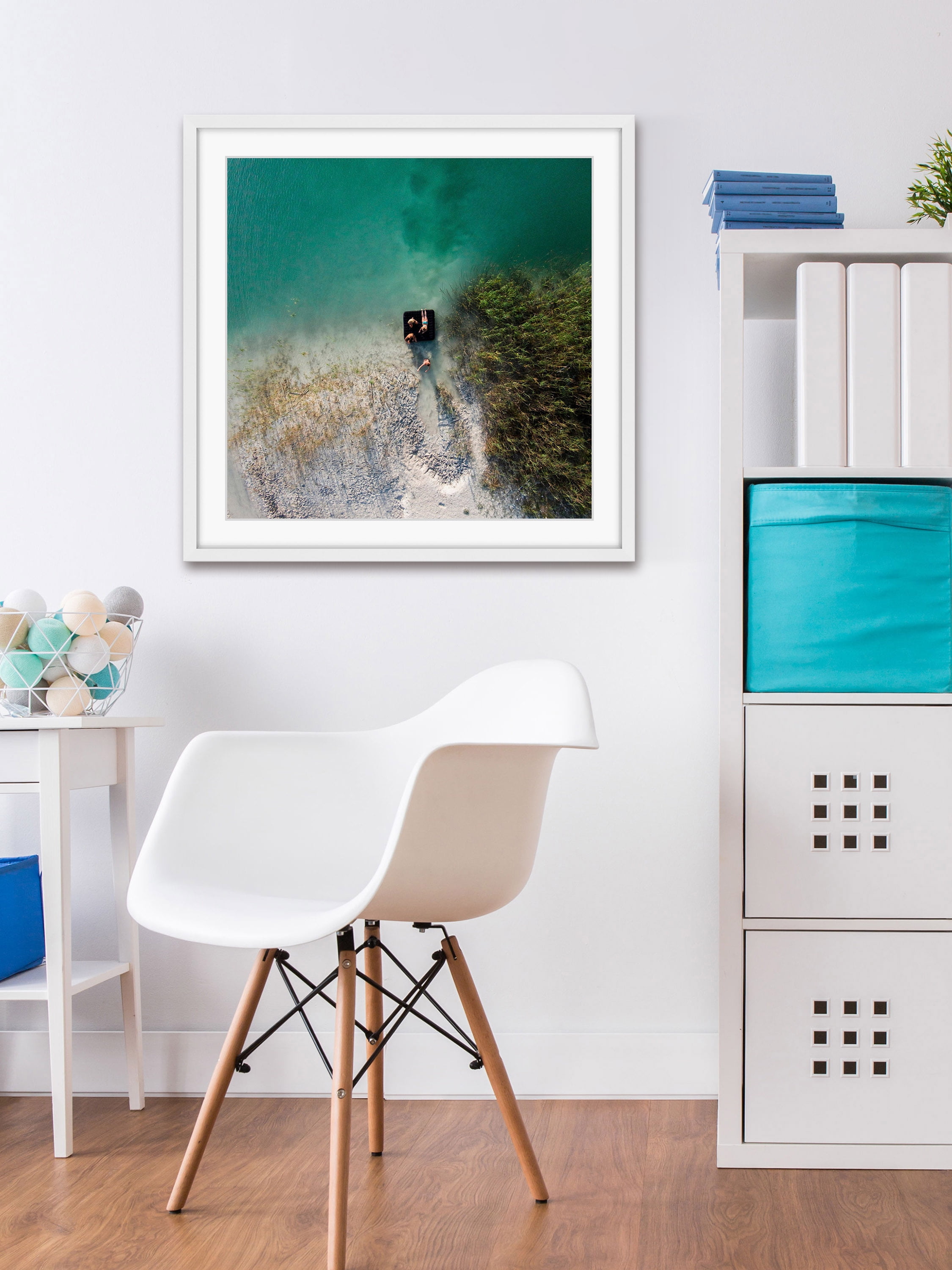 "Aqua Lake Chill" Framed Painting Art Print, 32.0" x 1.5"