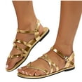 thumbnail image 3 of Summer Sandals for Women Footbed Solid Color Open Toe Slip-On Comfortable Flat Sandals Slippers With Buckle for Women Beach Vacation Holiday Vintage Fashion Gold 7, 3 of 6