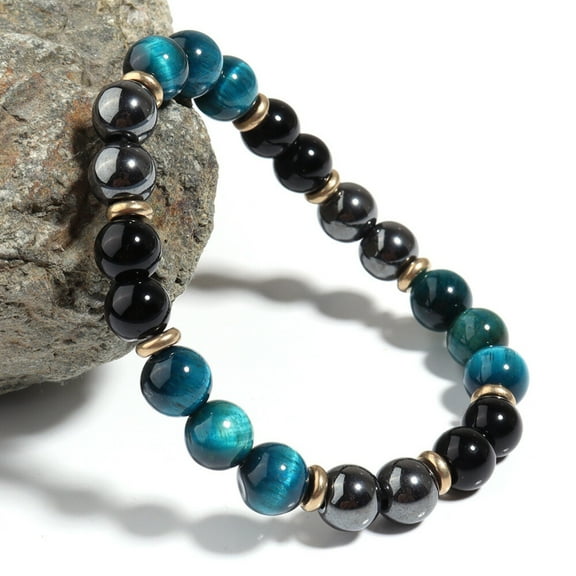 Blue Tiger Eye 8mm Beaded Stretch Bracelet Mixed Color Natural Stone Jewelry for Men Elastic Cord Energy Accessory