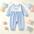 thumbnail image 5 of mgoYE Toddler Baby Girl Boy Birthday Outfit One Embroidery Jumpsuit Long Sleeve Peter Pan Collar Romper 1st Birthday Cake Smash Outfit, 5 of 6