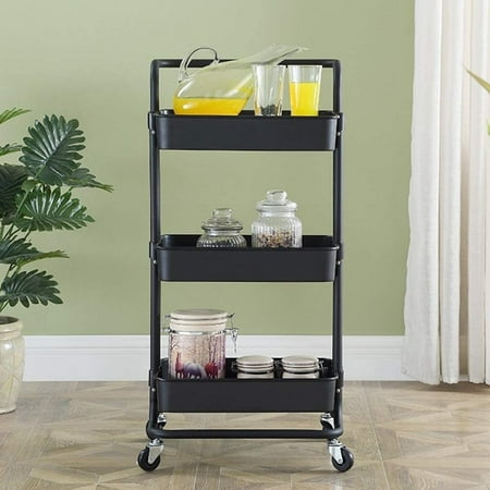 mobile utility cart storage handle tier organizer roller rolling wheels makeup bathroom kitchen