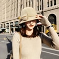 thumbnail image 7 of TELOLY Wide Brim Round Dome Warm Woolen Hat Women Autumn Winter Elegant Bowknot Decor Felt Fedora Hat Daily Wear Beige, 7 of 7