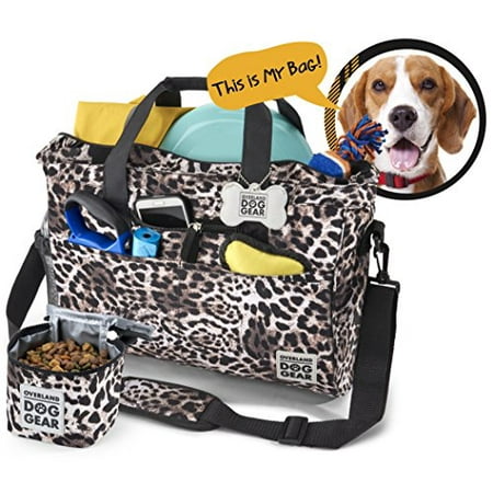 - Dog Travel Bag - Day Away Tote For All Size Dogs - Includes Bag, Lined Food Carrier, And Luggage Tag (Animal Print)