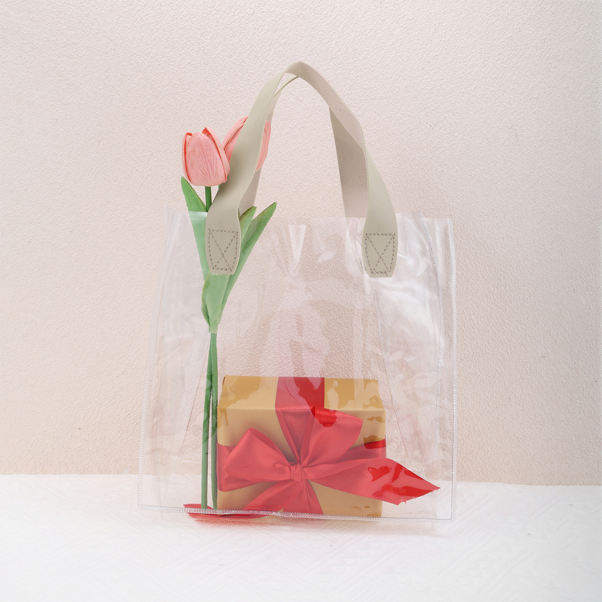 Unique Bargains Lightweight Reusable Gift Bag for All Occasions 1 Pc Beige Clear Large