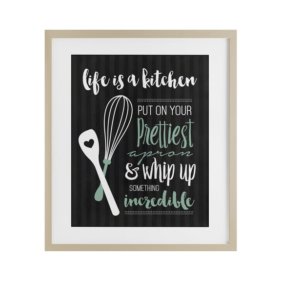 Stupell Industries Contemporary Life Is A Kitchen Motivational Birch Framed Print Under Glass, 13 x 16, by Lettered and Lined