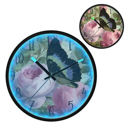 Retro Butterfly Luminous Wall Clock with Sound-Activated LED 12-Inch Silent Acrylic Timepiece for Bedroom Livingroom or Office